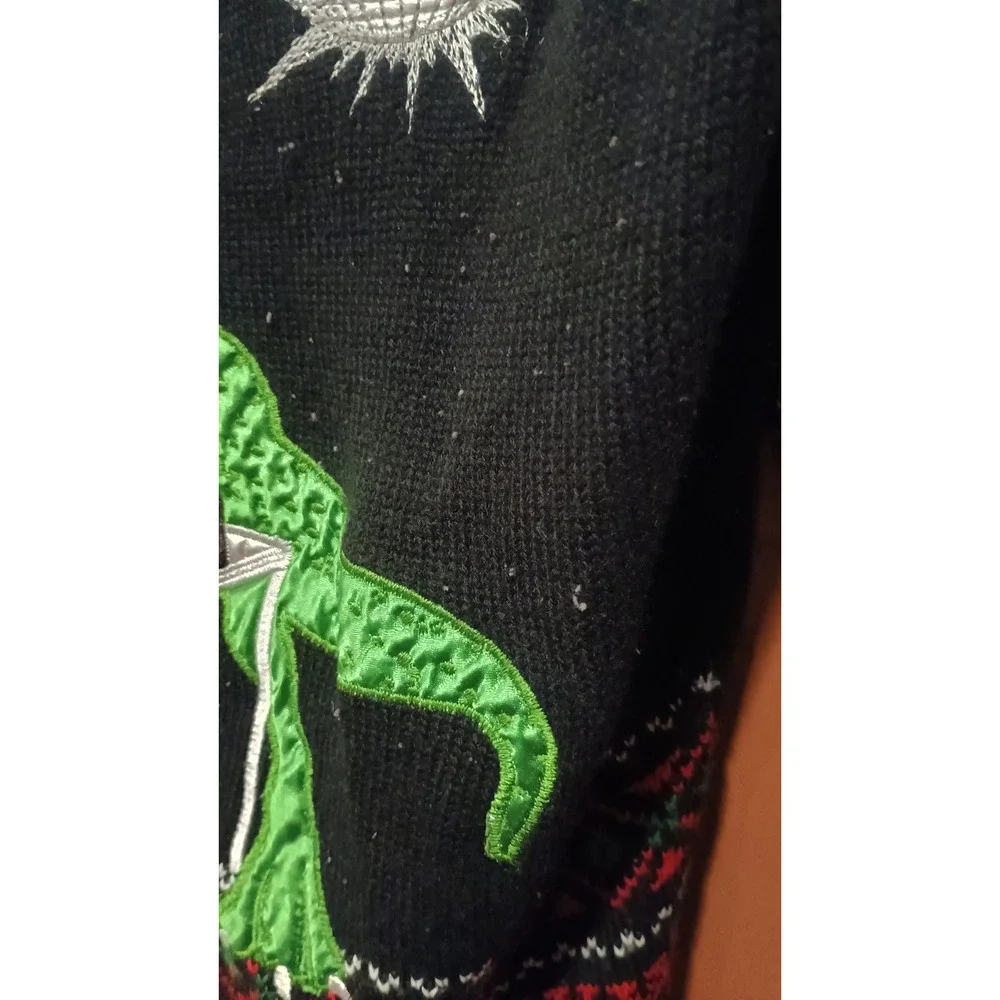 Holiday Time DJ T-Rex Sweater  XXL Black Ugly Christmas Dinosaur